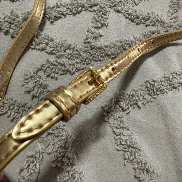 Tory Burch Perforated Logo Metallic Gold Leather Clutch Crossbody - Picture 7 of 16